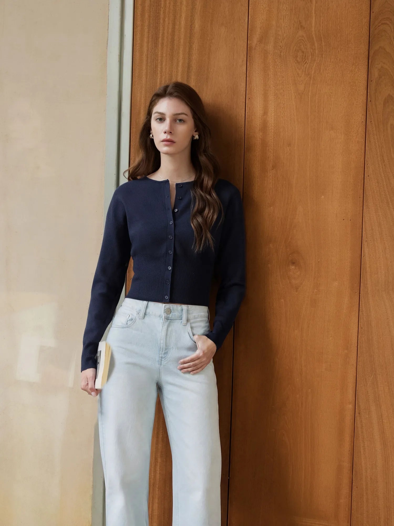 Cashmere Crewneck waistband Cardigan Sweater-SUUKSESS-SUUKSESS