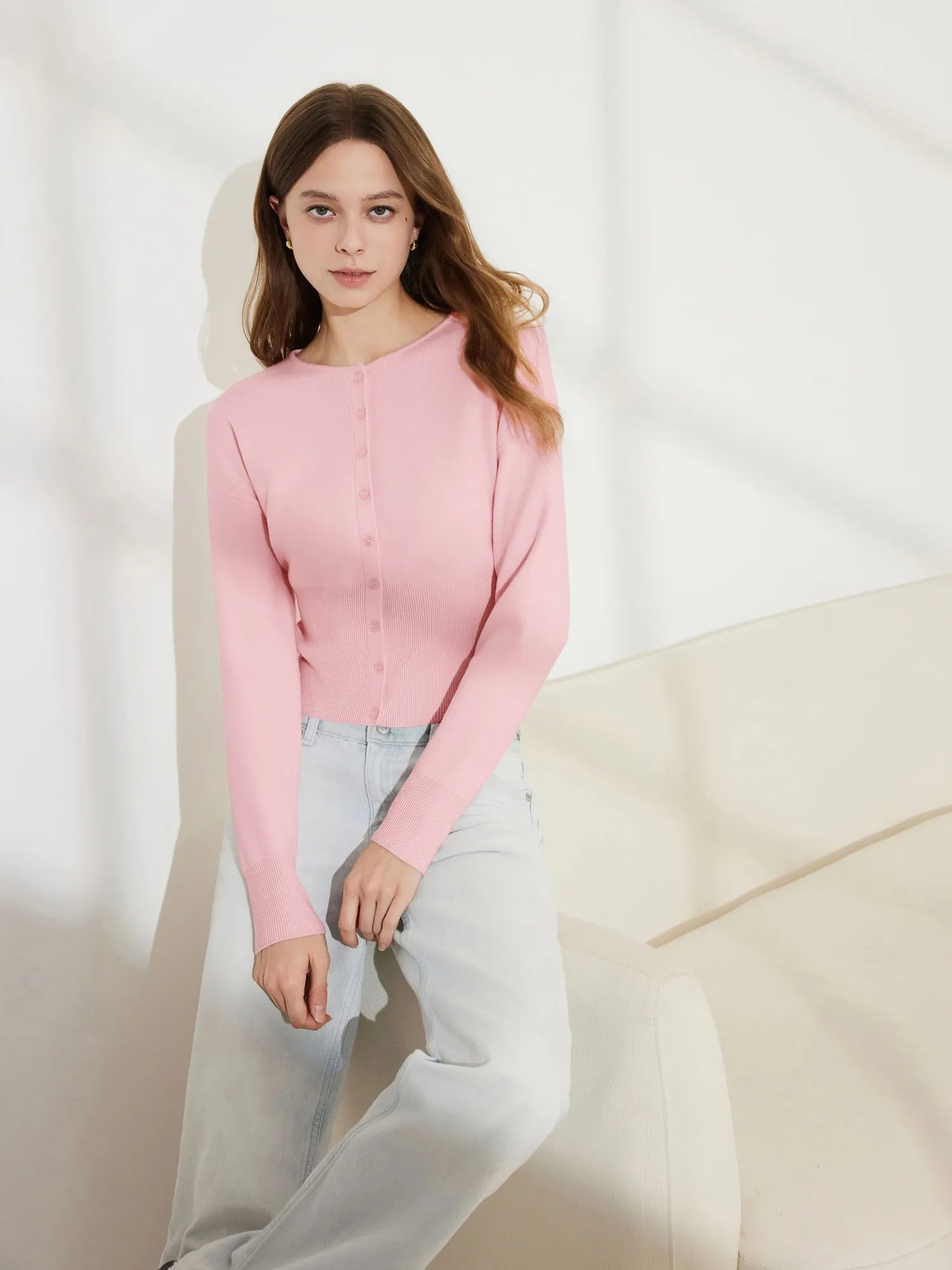 Cashmere Crewneck waistband Cardigan Sweater-SUUKSESS-SUUKSESS