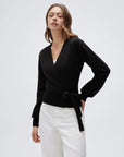Wool V Neck Tie Waist Sweater - Long Sleeve-SUUKSESS-SUUKSESS