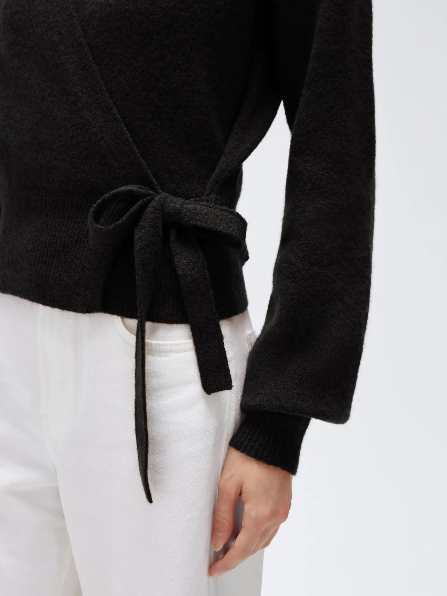 Wool V Neck Tie Waist Sweater - Long Sleeve-SUUKSESS-SUUKSESS