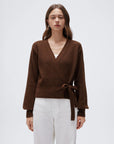 Wool V Neck Tie Waist Sweater - Long Sleeve-SUUKSESS-Brown-XS-SUUKSESS