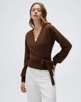 Wool V Neck Tie Waist Sweater - Long Sleeve-SUUKSESS-SUUKSESS