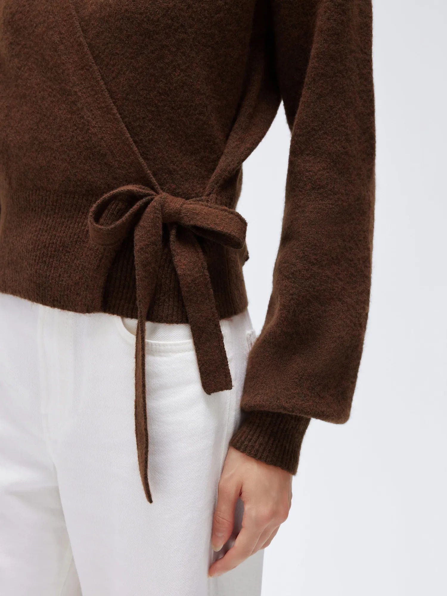 Wool V Neck Tie Waist Sweater - Long Sleeve-SUUKSESS-SUUKSESS