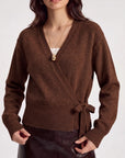 Wool V Neck Tie Waist Sweater - Long Sleeve-SUUKSESS-SUUKSESS