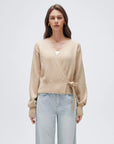 Wool V Neck Tie Waist Sweater - Long Sleeve-SUUKSESS-SUUKSESS