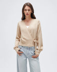 Wool V Neck Tie Waist Sweater - Long Sleeve-SUUKSESS-SUUKSESS