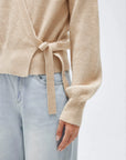 Wool V Neck Tie Waist Sweater - Long Sleeve-SUUKSESS-SUUKSESS