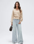 Wool V Neck Tie Waist Sweater - Long Sleeve-SUUKSESS-SUUKSESS