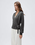 Wool V Neck Tie Waist Sweater - Long Sleeve-SUUKSESS-SUUKSESS