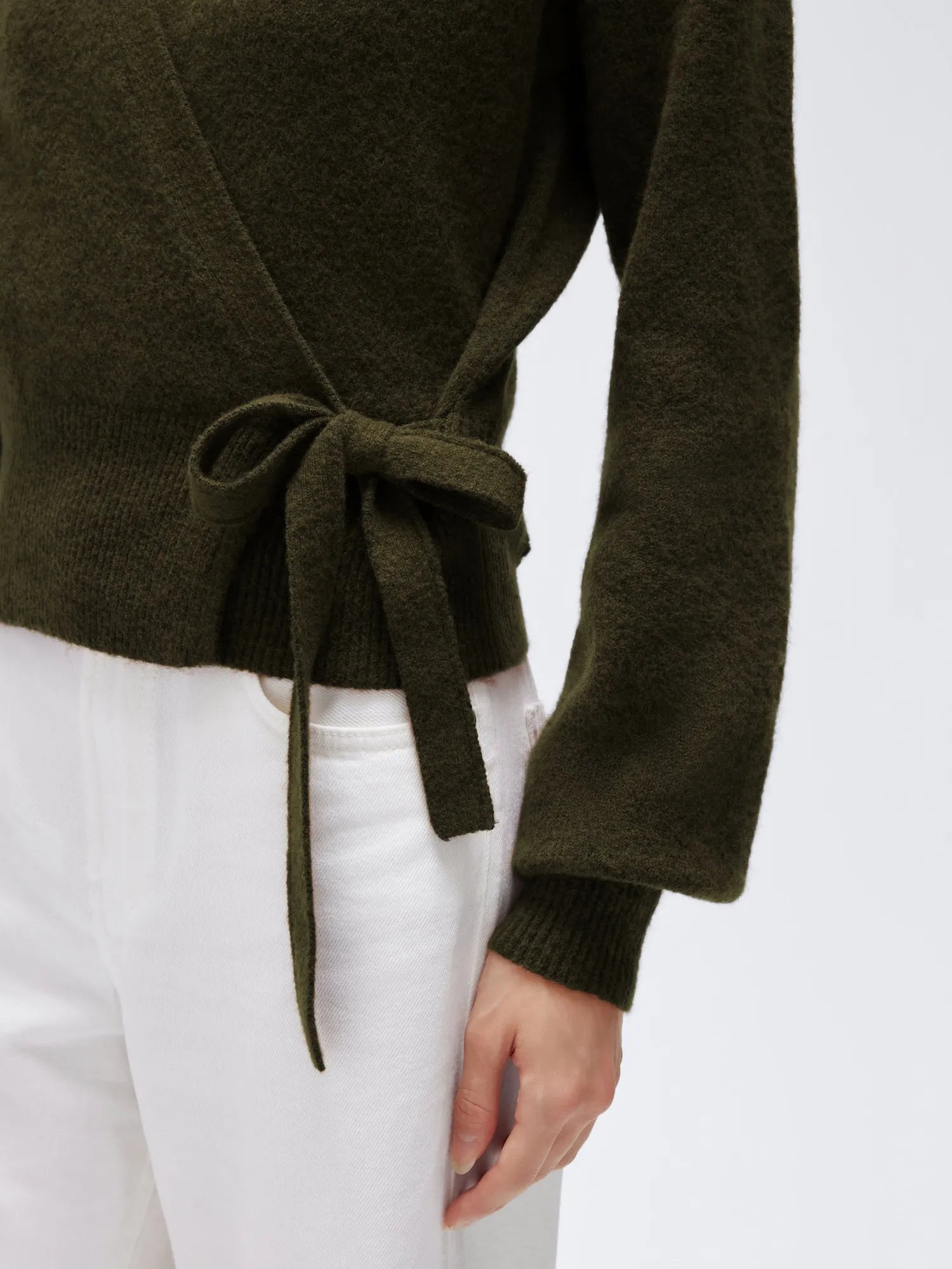 Wool V Neck Tie Waist Sweater - Long Sleeve-SUUKSESS-SUUKSESS
