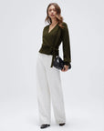 Wool V Neck Tie Waist Sweater - Long Sleeve-SUUKSESS-SUUKSESS
