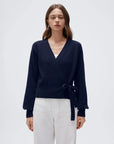 Wool V Neck Tie Waist Sweater - Long Sleeve-SUUKSESS-Navy-XS-SUUKSESS