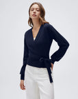 Wool V Neck Tie Waist Sweater - Long Sleeve-SUUKSESS-SUUKSESS