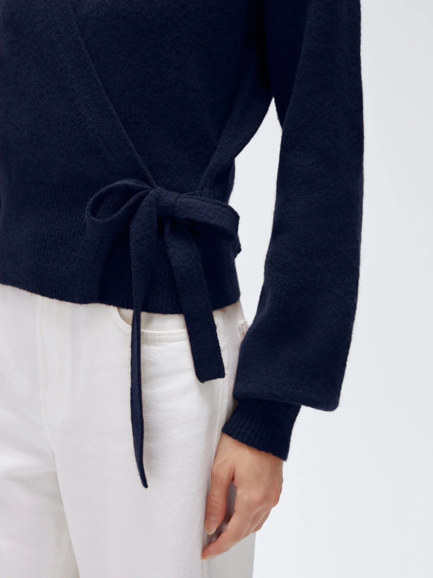 Wool V Neck Tie Waist Sweater - Long Sleeve-SUUKSESS-SUUKSESS