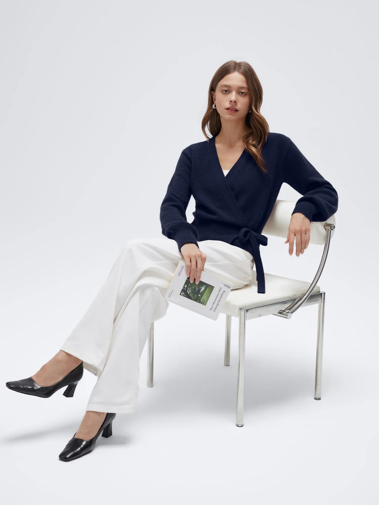 Wool V Neck Tie Waist Sweater - Long Sleeve-SUUKSESS-SUUKSESS