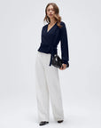 Wool V Neck Tie Waist Sweater - Long Sleeve-SUUKSESS-SUUKSESS