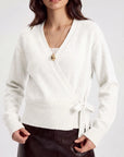 Wool V Neck Tie Waist Sweater - Long Sleeve-SUUKSESS-SUUKSESS