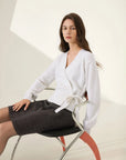 Wool V Neck Tie Waist Sweater - Long Sleeve-SUUKSESS-SUUKSESS