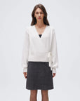 Wool V Neck Tie Waist Sweater - Long Sleeve-SUUKSESS-White-XS-SUUKSESS