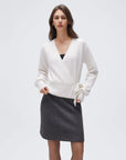 Wool V Neck Tie Waist Sweater - Long Sleeve-SUUKSESS-SUUKSESS