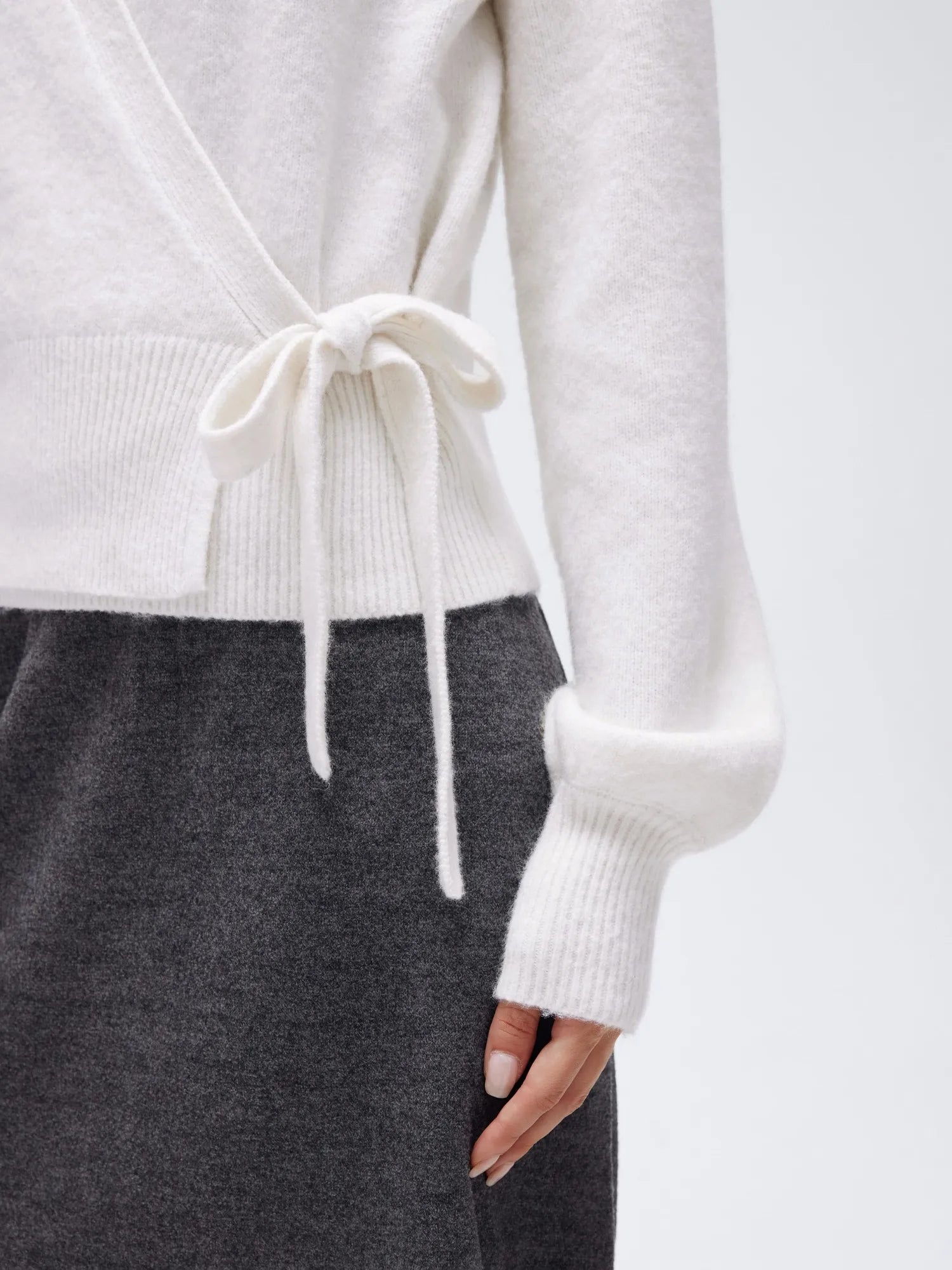 Wool V Neck Tie Waist Sweater - Long Sleeve-SUUKSESS-SUUKSESS