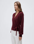 Wool V Neck Tie Waist Sweater - Long Sleeve-SUUKSESS-SUUKSESS