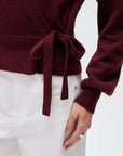Wool V Neck Tie Waist Sweater - Long Sleeve-SUUKSESS-SUUKSESS