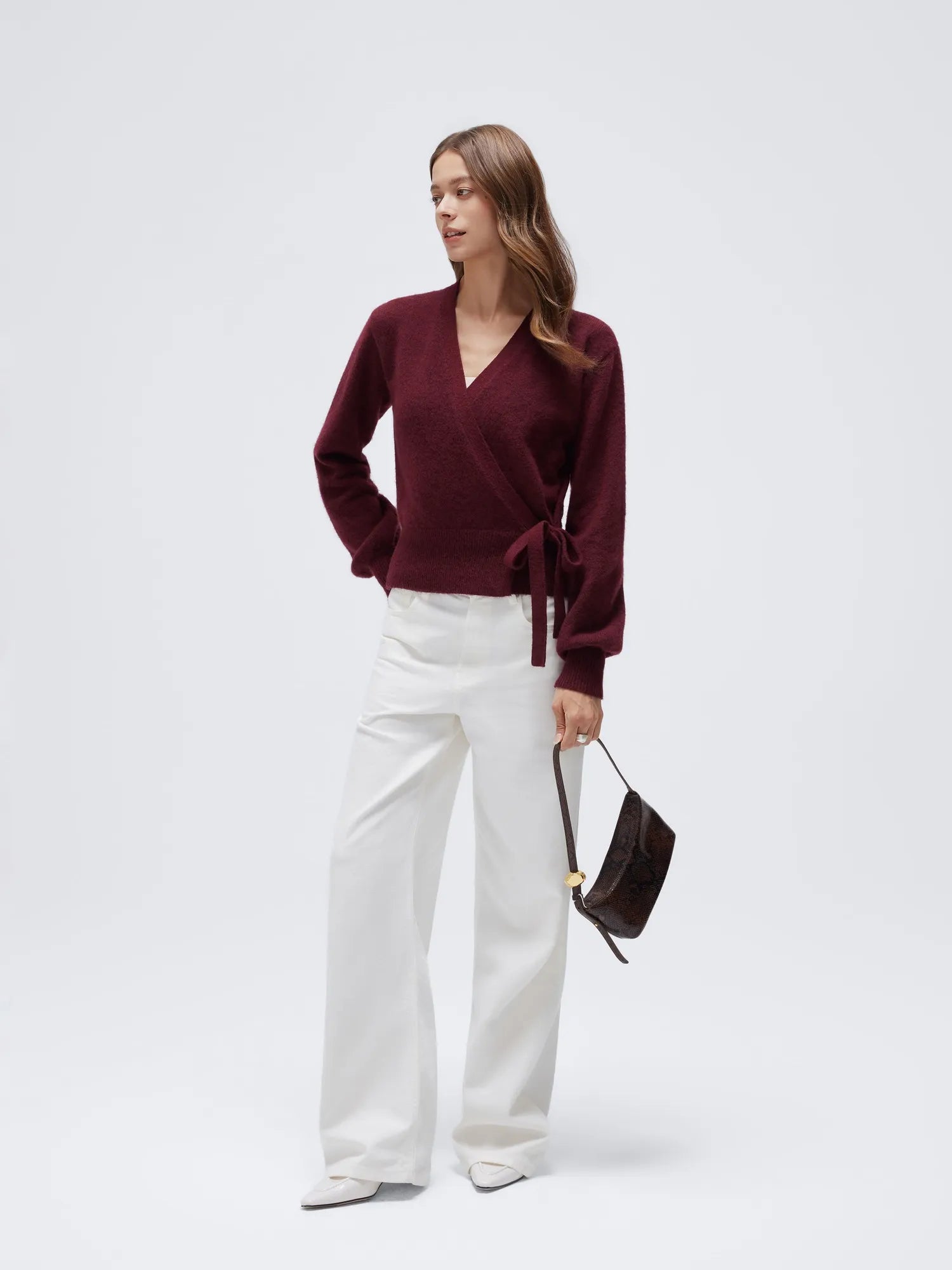 Wool V Neck Tie Waist Sweater - Long Sleeve-SUUKSESS-SUUKSESS