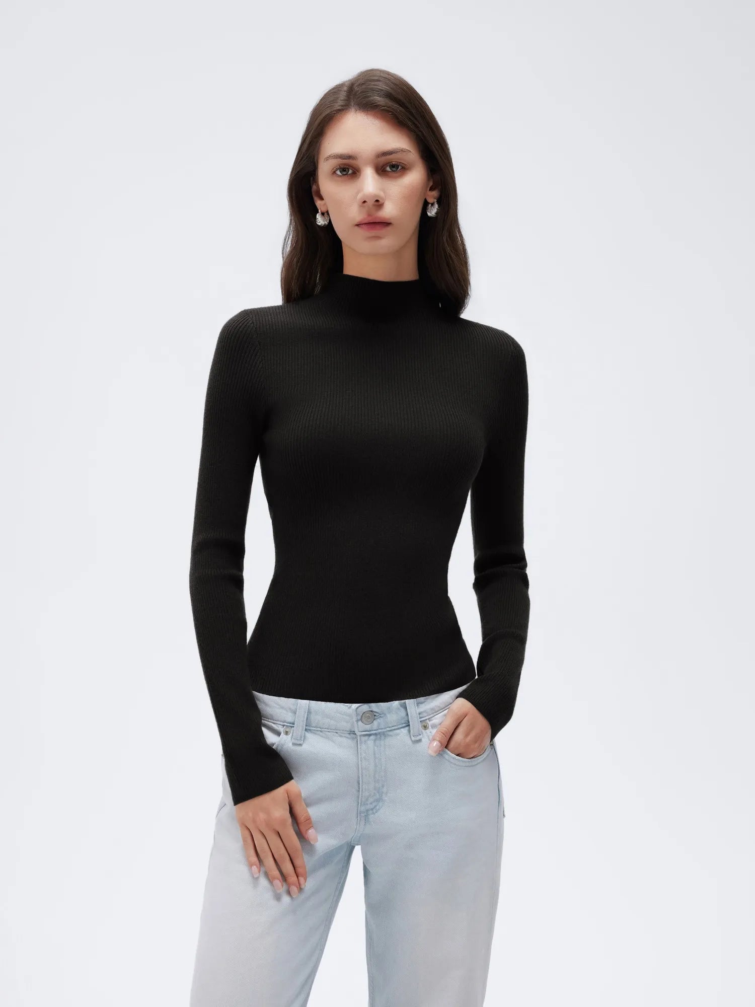 Cashmere Mock Turtleneck Shirt - Long Sleeve-SUUKSESS-Black-XS-SUUKSESS