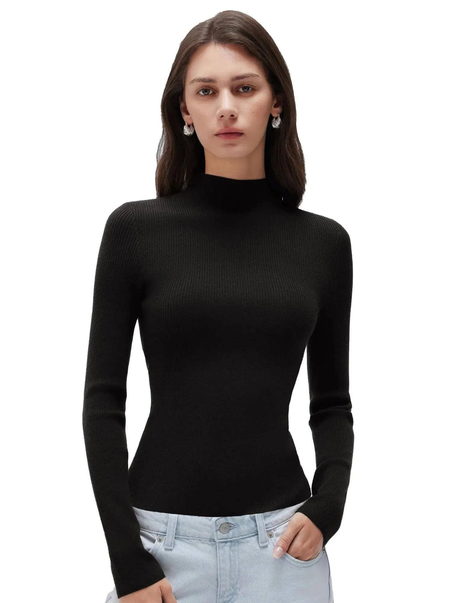 Cashmere Mock Turtleneck Shirt - Long Sleeve-SUUKSESS-SUUKSESS