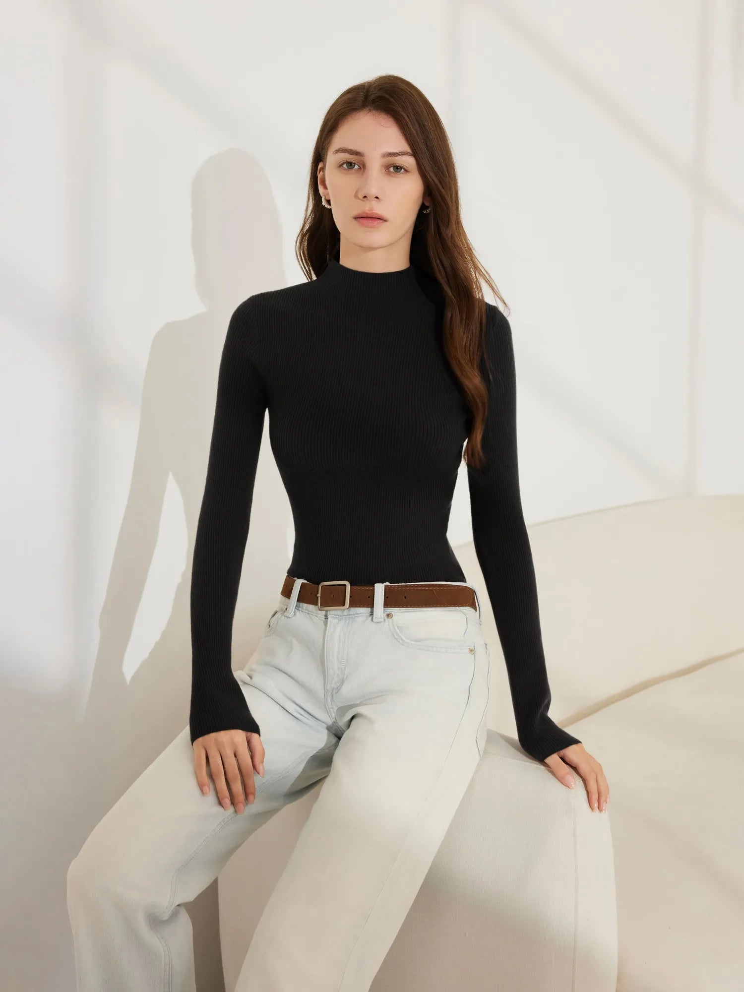 Cashmere Mock Turtleneck Shirt - Long Sleeve-SUUKSESS-SUUKSESS