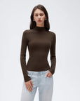Cashmere Mock Turtleneck Shirt - Long Sleeve-SUUKSESS-Brown-XS-SUUKSESS