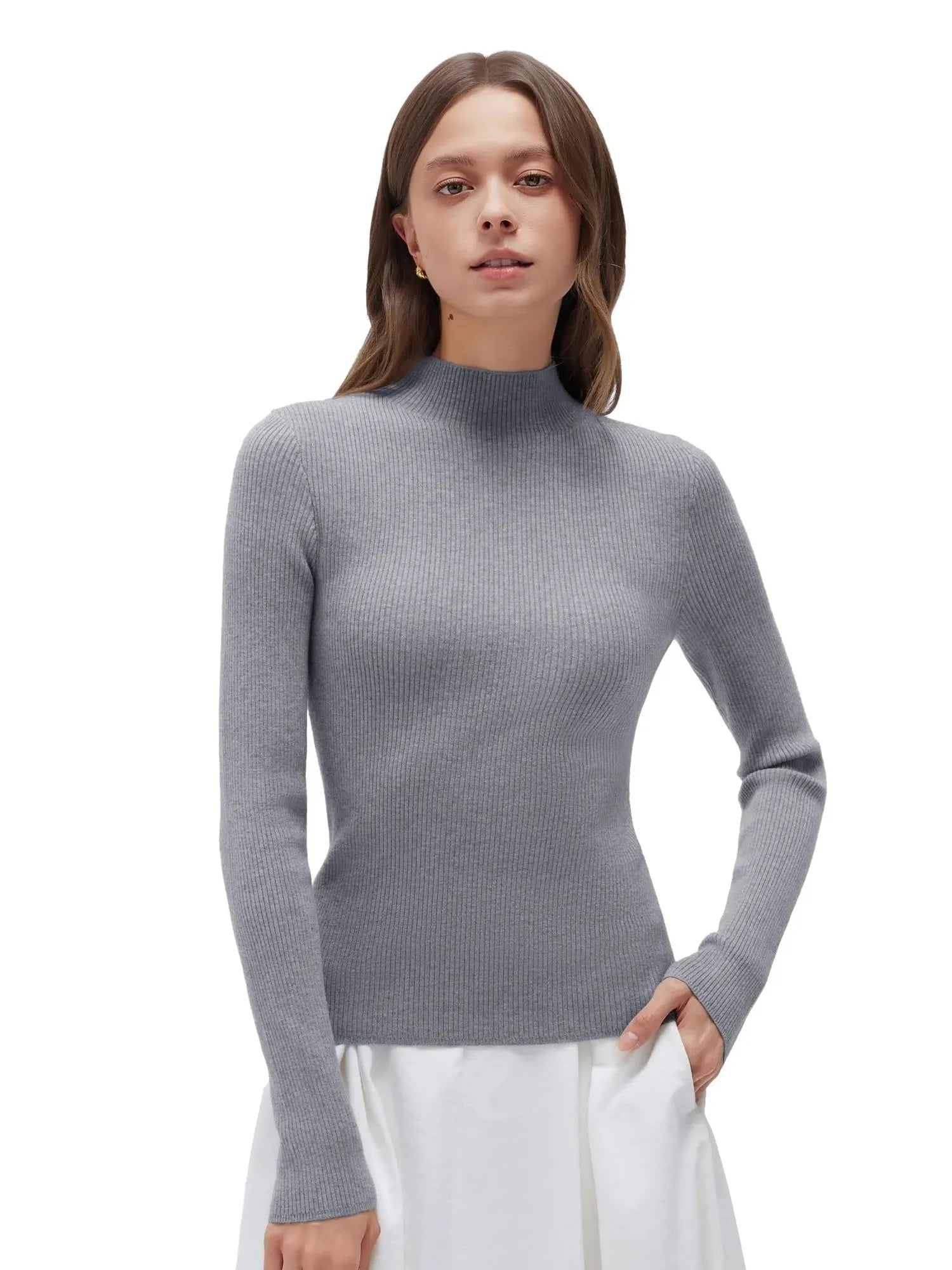 Cashmere Mock Turtleneck Shirt - Long Sleeve-SUUKSESS-Grey-XS-SUUKSESS