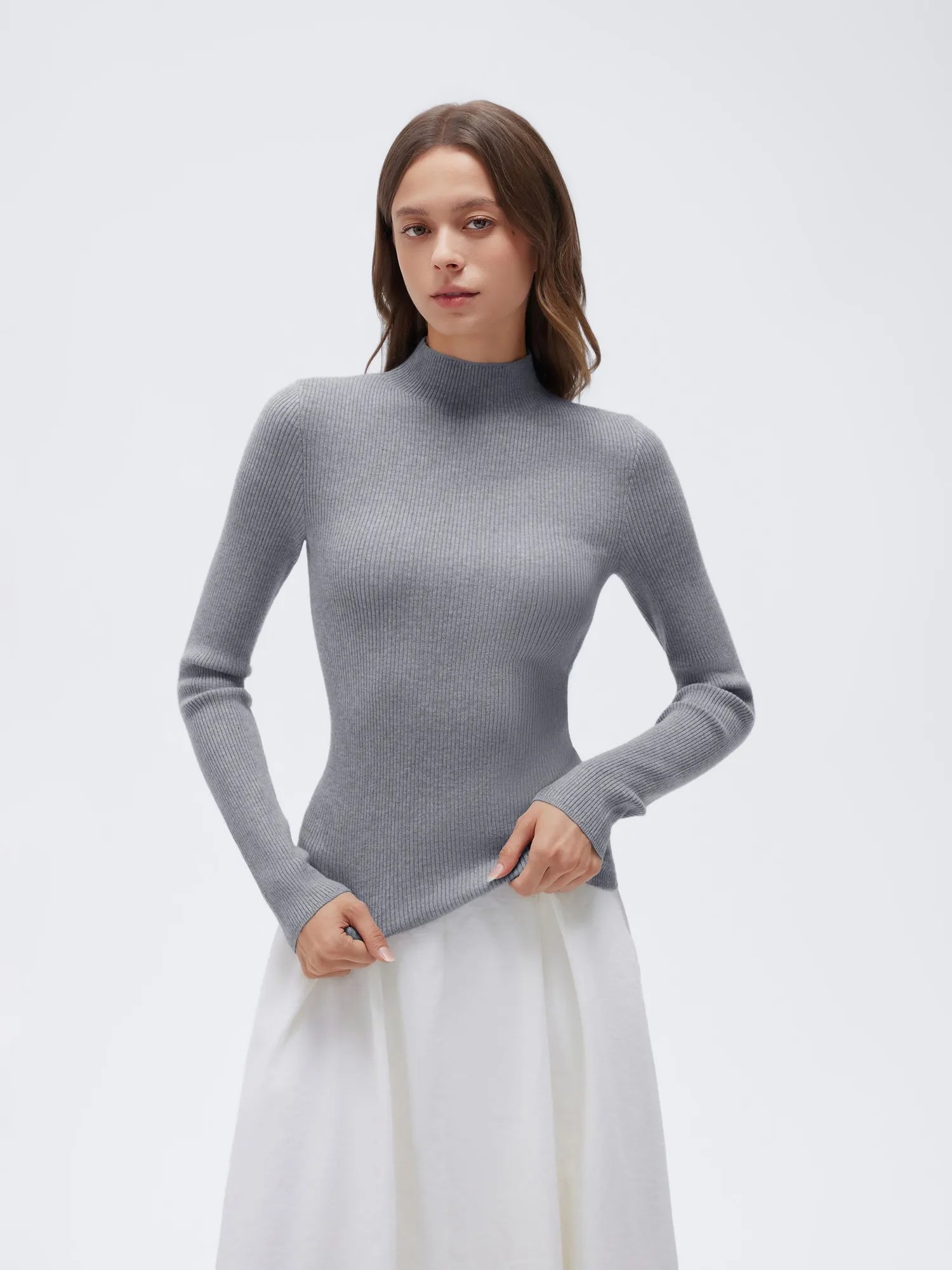 Cashmere Mock Turtleneck Shirt - Long Sleeve-SUUKSESS-SUUKSESS
