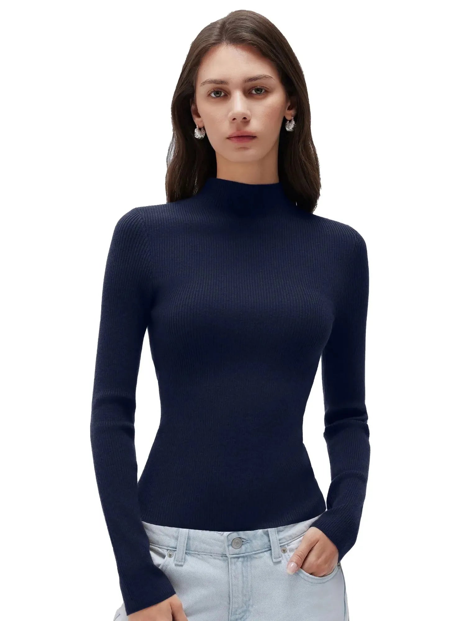 Cashmere Mock Turtleneck Shirt - Long Sleeve-SUUKSESS-Navy-XS-SUUKSESS