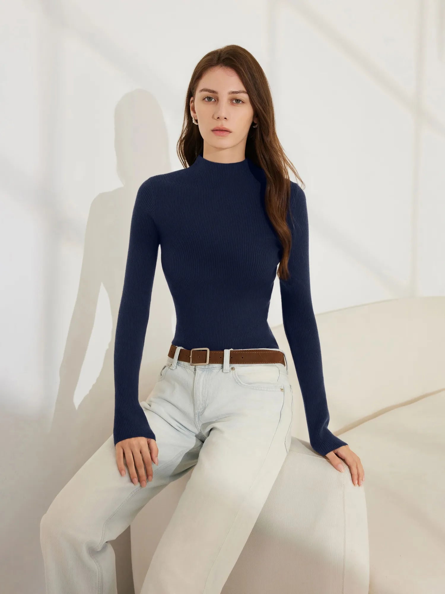 Cashmere Mock Turtleneck Shirt - Long Sleeve-SUUKSESS-SUUKSESS