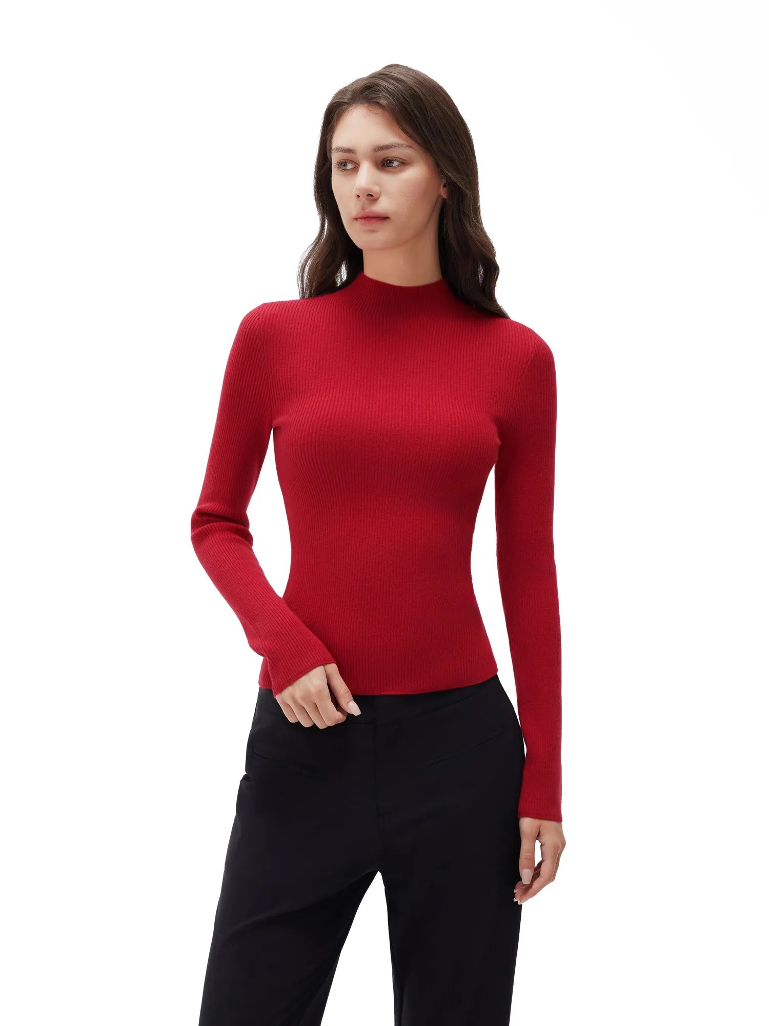 Cashmere Mock Turtleneck Shirt - Long Sleeve-SUUKSESS-Red-XS-SUUKSESS
