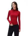 Cashmere Mock Turtleneck Shirt - Long Sleeve-SUUKSESS-Red-XS-SUUKSESS