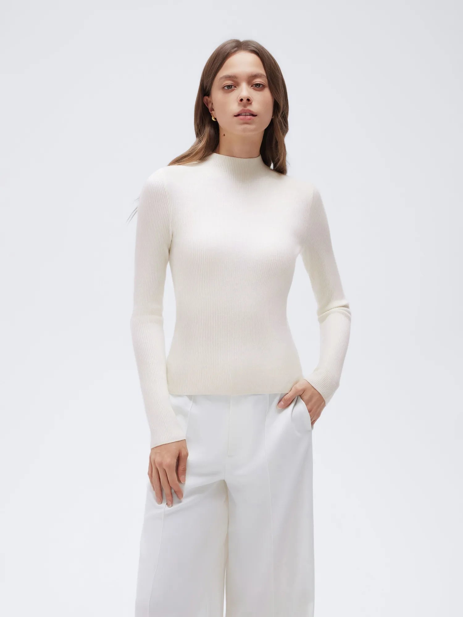 Cashmere Mock Turtleneck Shirt - Long Sleeve-SUUKSESS-White-XS-SUUKSESS