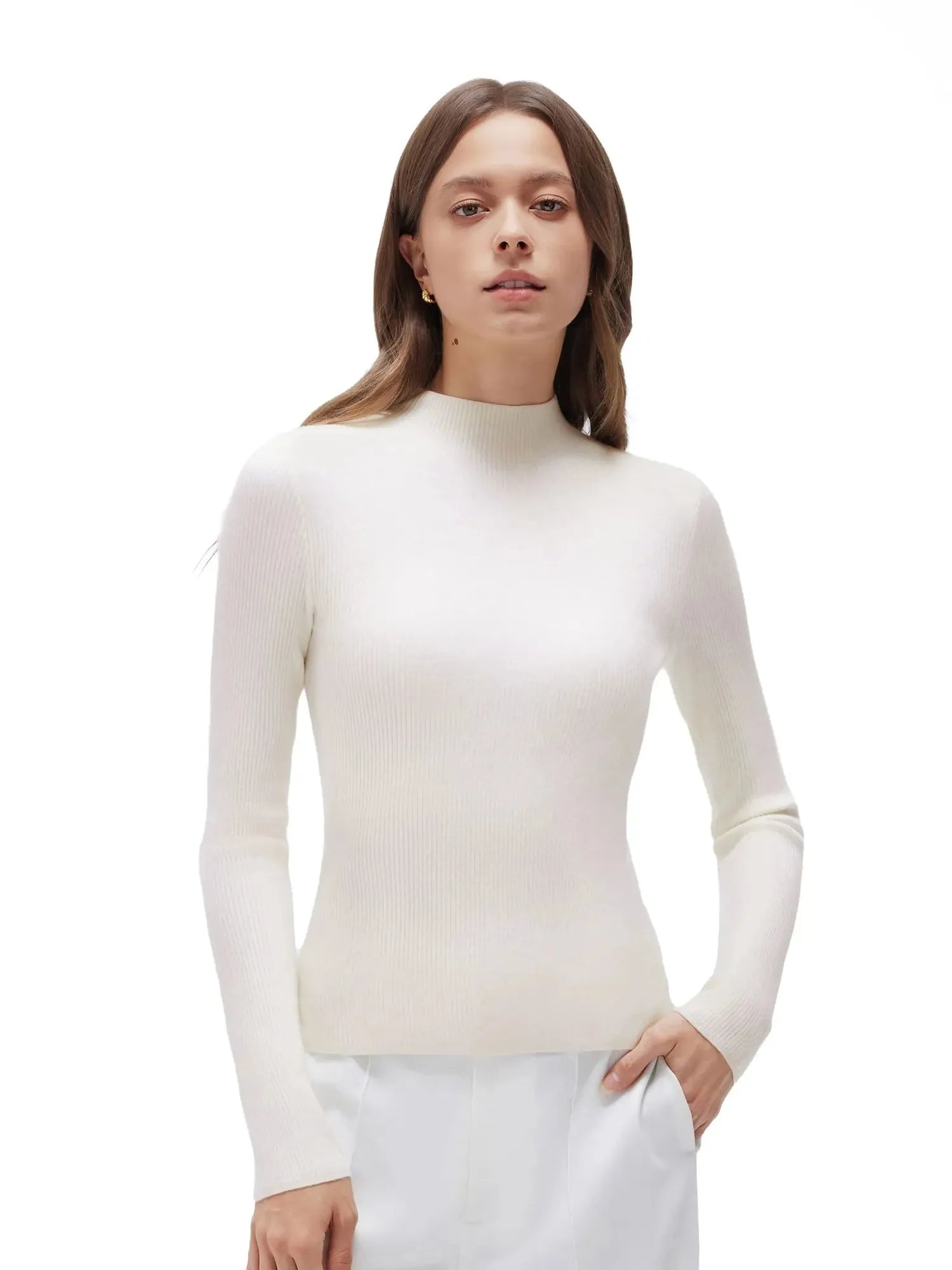 Cashmere Mock Turtleneck Shirt - Long Sleeve-SUUKSESS-SUUKSESS