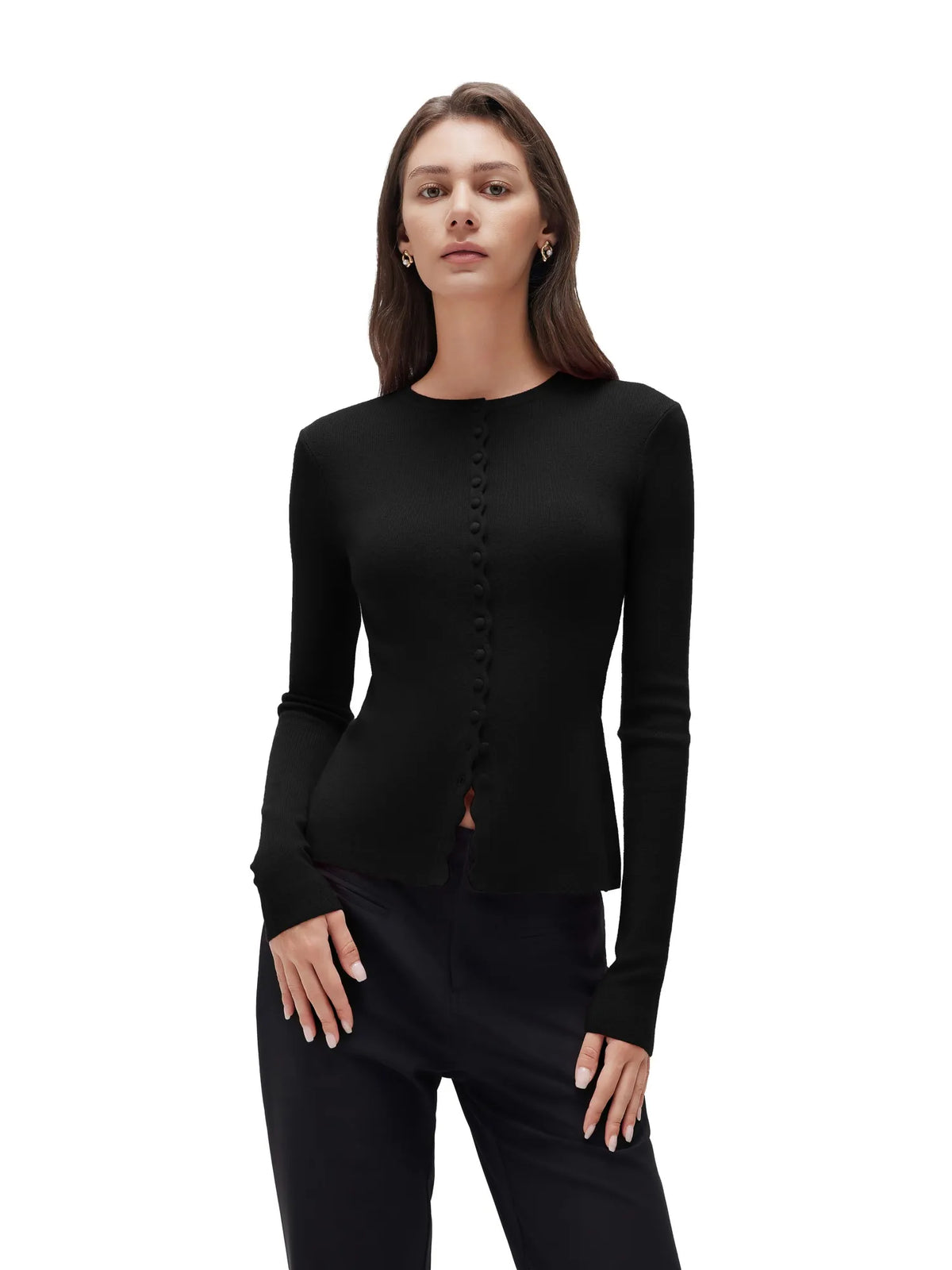 Cashmere Crewneck Cardigan Sweater