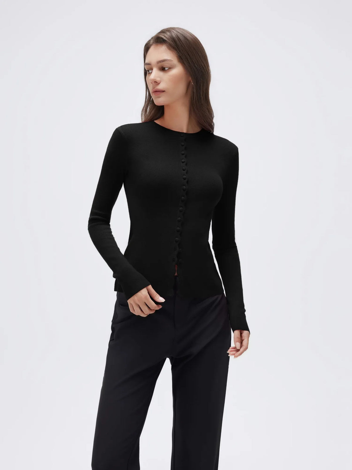 Cashmere Crewneck Cardigan Sweater