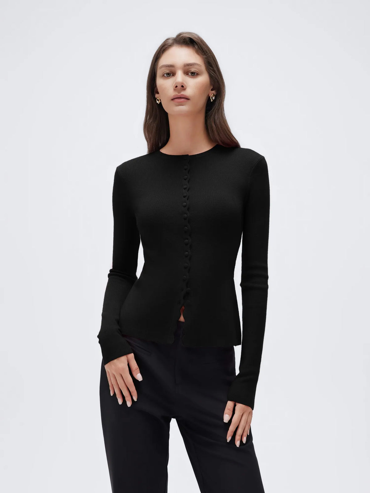 Cashmere Crewneck Cardigan Sweater