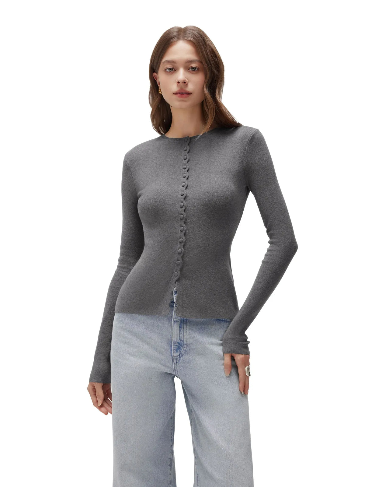 Cashmere Crewneck Cardigan Sweater