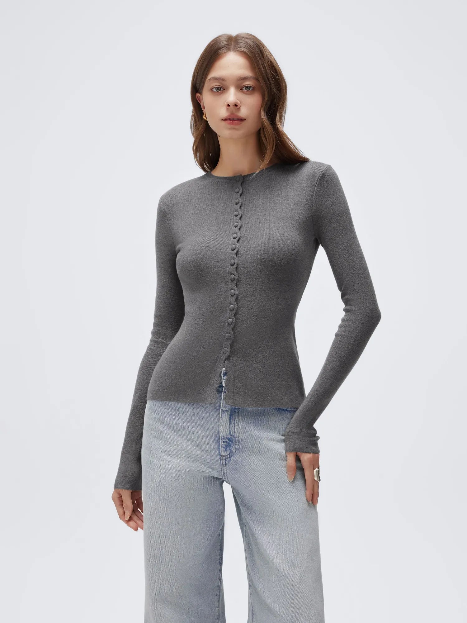 Cashmere Crewneck Cardigan Sweater