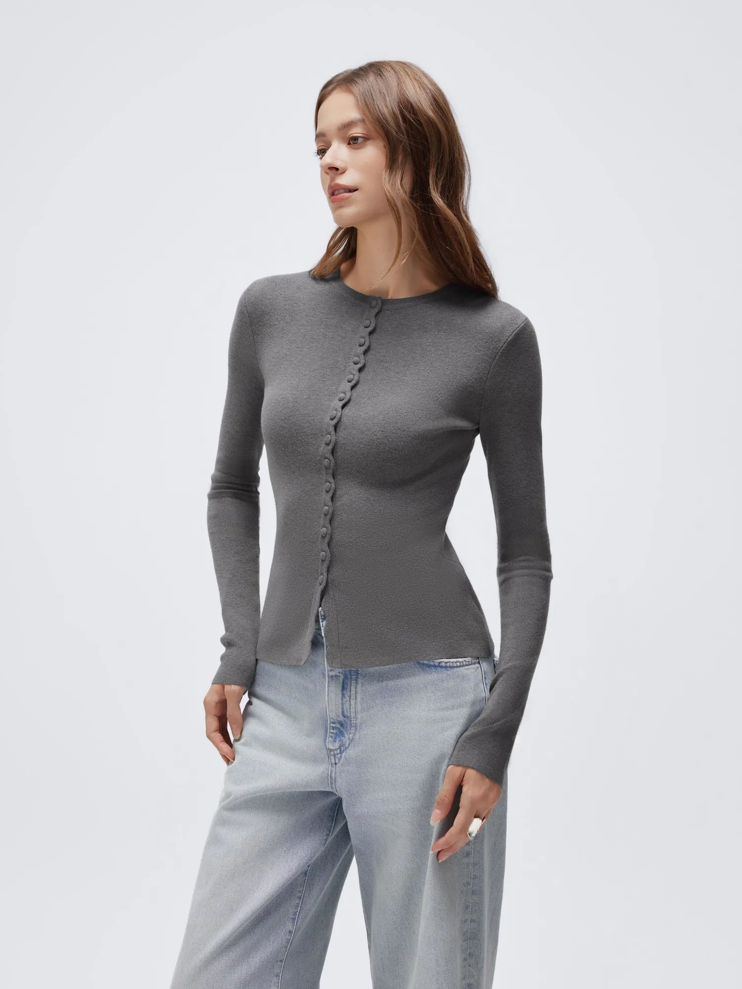 Cashmere Crewneck Cardigan Sweater