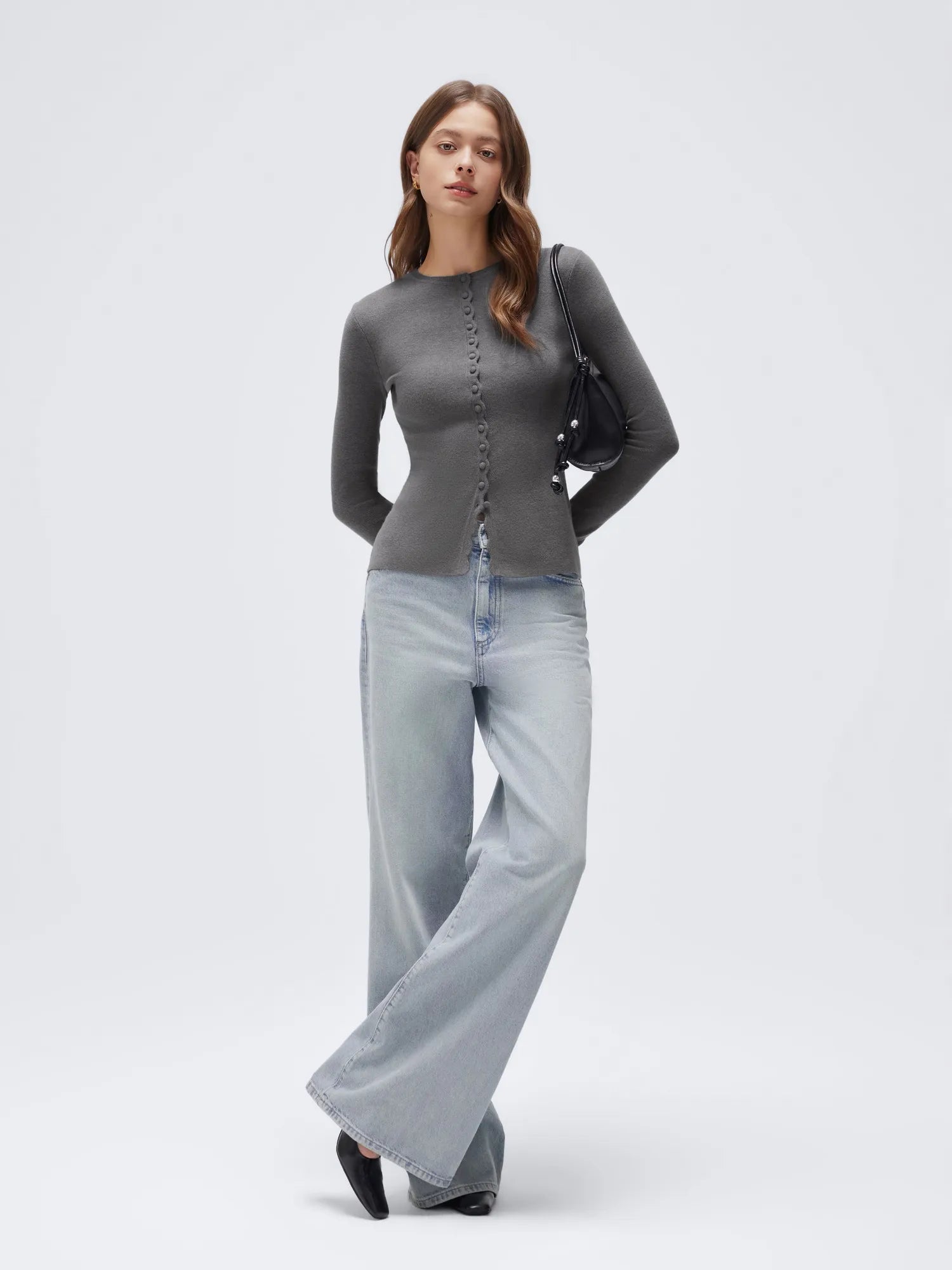 Cashmere Crewneck Cardigan Sweater