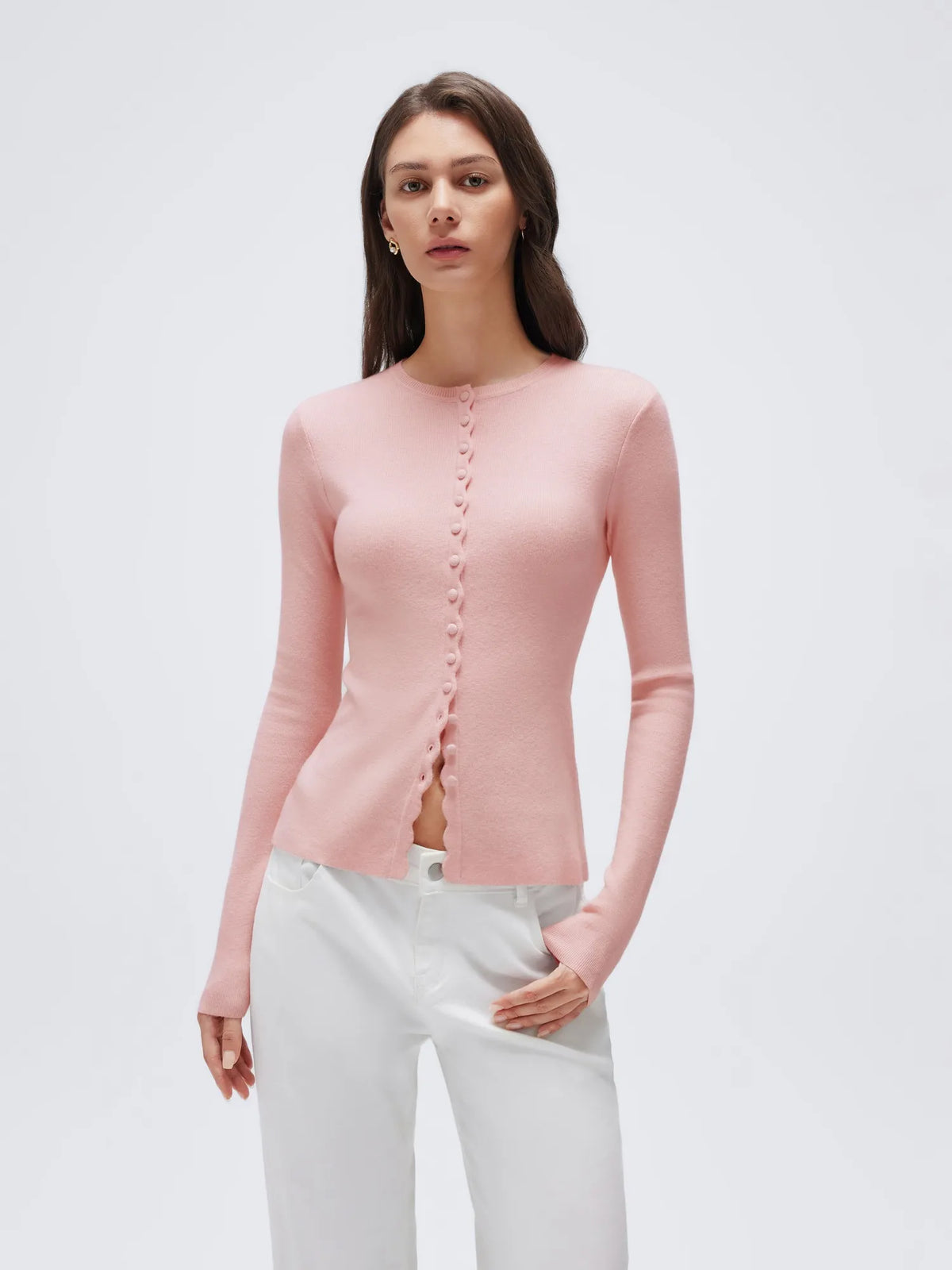 Cashmere Crewneck Cardigan Sweater