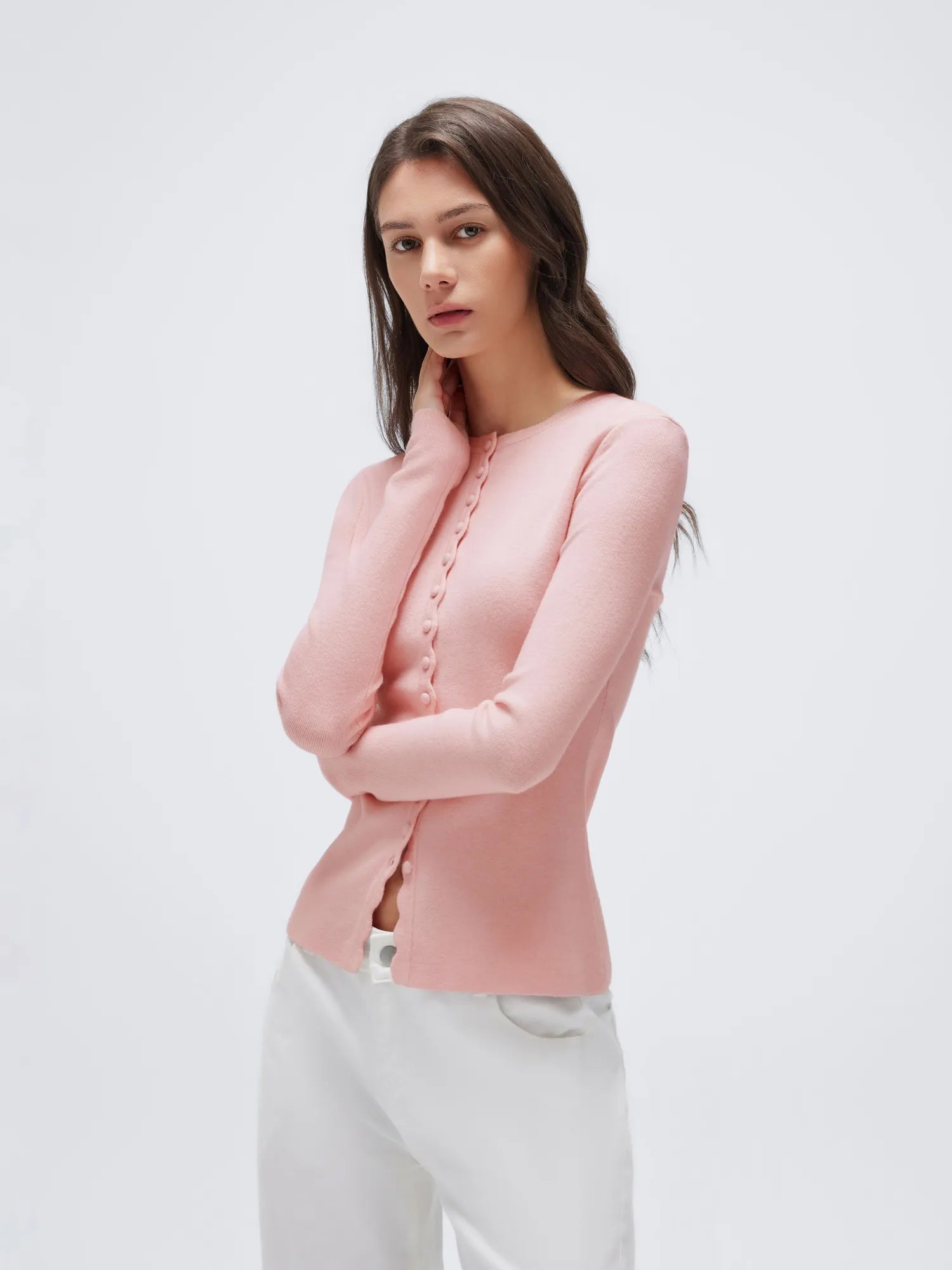 Cashmere Crewneck Cardigan Sweater