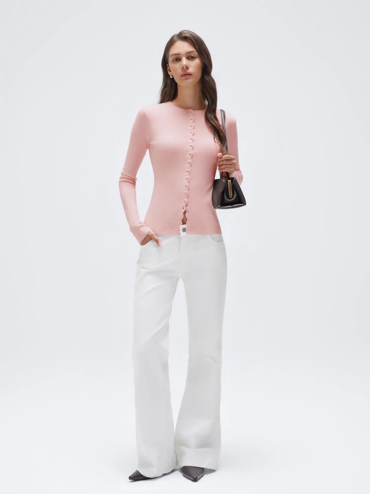Cashmere Crewneck Cardigan Sweater